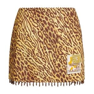 Zimmermann Coco Leopard Print Beaded Fringe Skirt